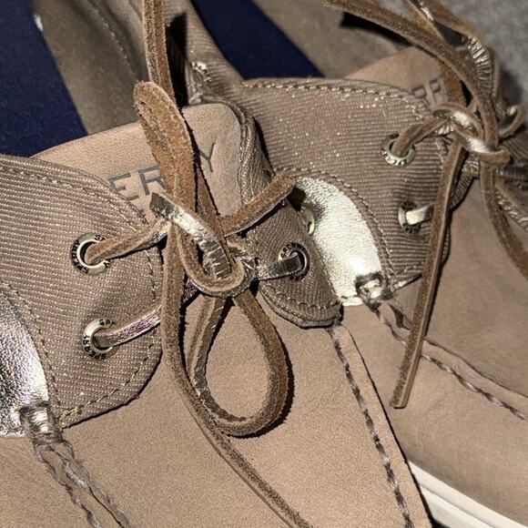 SPERRY Top-Sider memory foam women’s size 9.5 slip on tan gold glitter accents - Picture 11 of 11